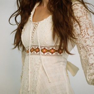 1970s Lace Prairie Wedding Dress