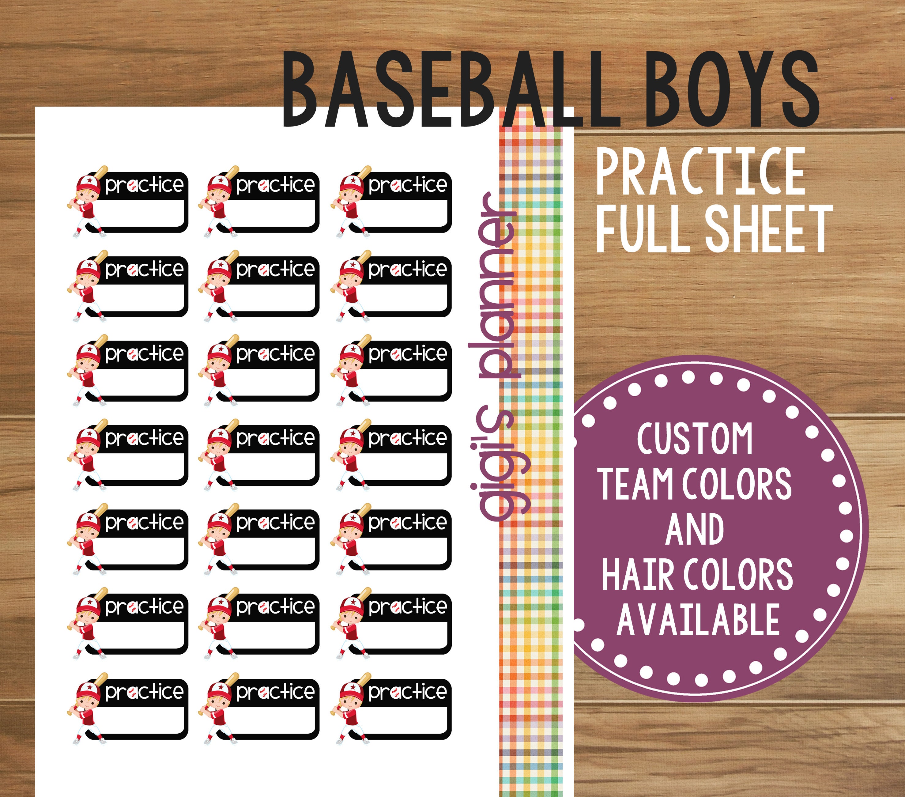 Baseball Practice Planner Stickers PRINTABLE Boy Red | Etsy