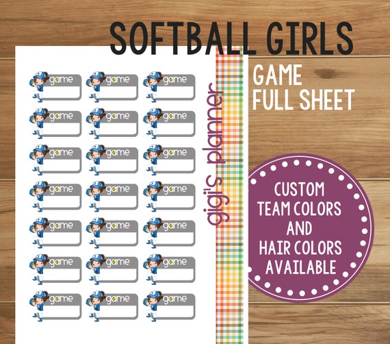 Softball Game Planner Stickers PRINTABLE Girl Blue Uniform Etsy