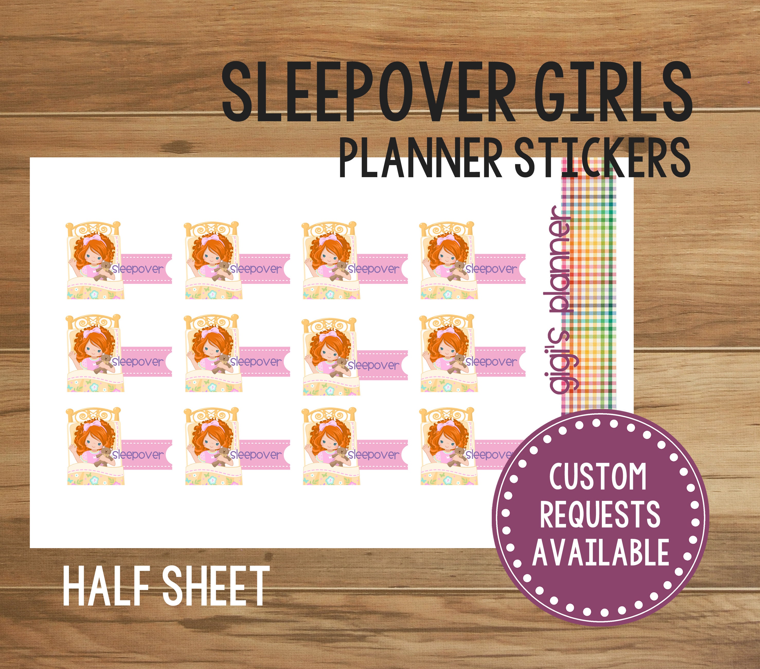 Sleepover Planner Stickers PRINTABLE Red Haired Girl Etsy