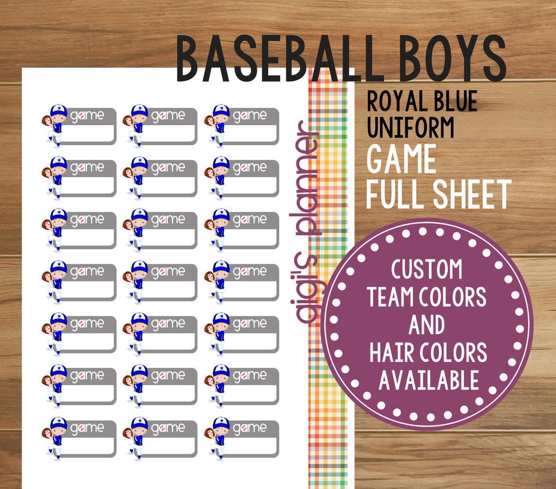 Baseball Game Planner Stickers PRINTABLE Blonde Boy Royal Etsy