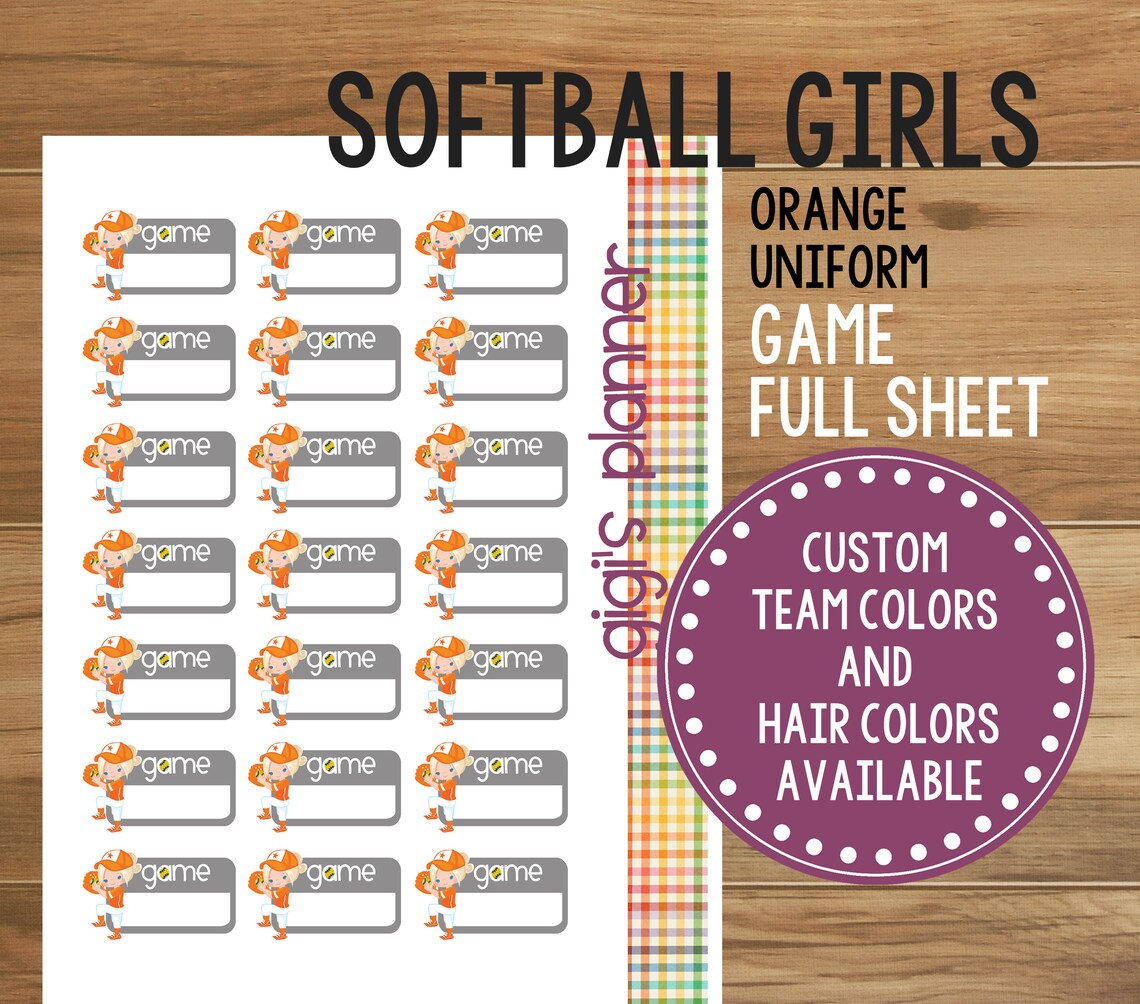 Softball Game Planner Stickers PRINTABLE Blonde Girl Etsy