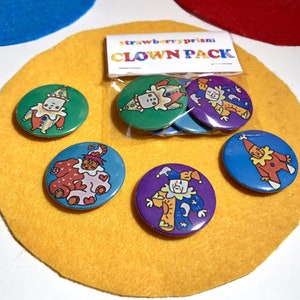 4 pack Retro style Clown Button pins ( 37 mm )