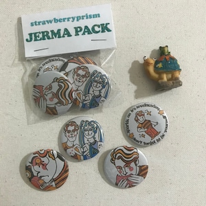 4 pack Retro style Jerma Button pins ( 37 mm )