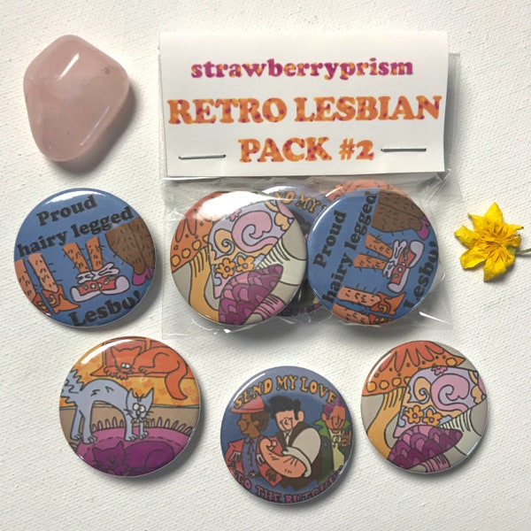 4 pack Retro style Lesbian Button pins Version 2 ( 37 mm )