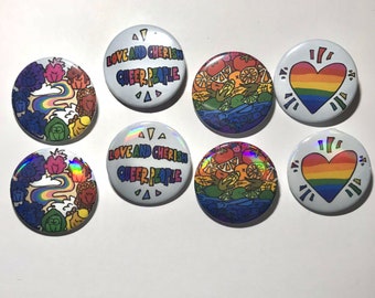 4 pack Holographic or Plain 80's inspired Pride Button pins ( 37 mm )