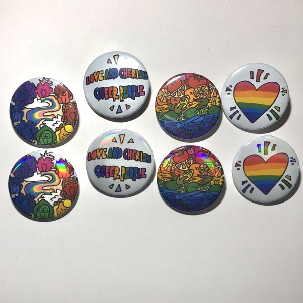 4 pack Holographic or Plain 80's inspired Pride Button pins ( 37 mm )