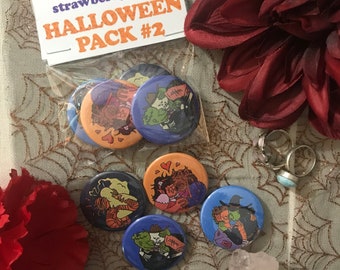 4 pack Retro style Halloween Monster Couples Button pins ( 37 mm )