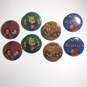 4 pack Holographic or Plain Autism Button pins ( 37 mm )