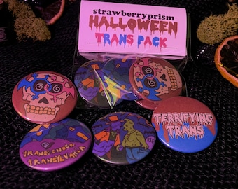 4 pack Halloween Trans Button pins ( 37 mm )