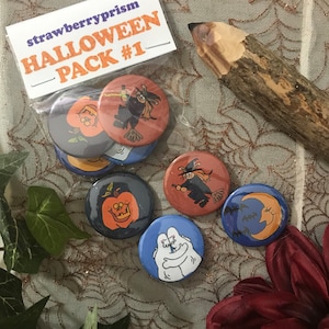 4 pack Retro style Halloween Button pins ( 37 mm )