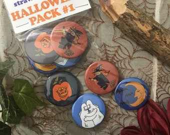 4 pack Retro style Halloween Button pins ( 37 mm )