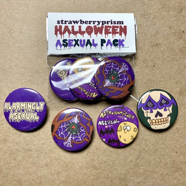 4 pack Halloween Asexual Button pins ( 37 mm )