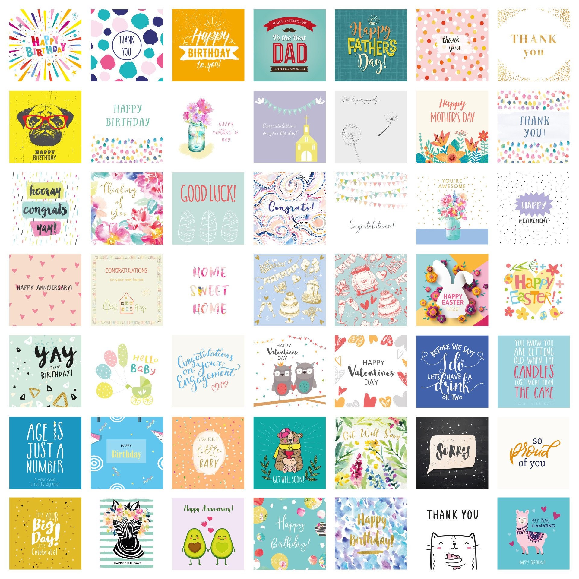 50 Assorted Greetings Cards Pack for All Occasions Eco Etsy UK