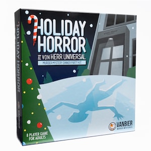 Holiday Horror at von Herr Universal, an Ugly Sweater-Themed Murder Mystery Dinner Party Game for 8 Adult Players