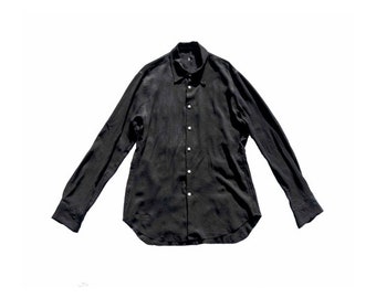 black silk shirts with Mon(Japanese emblem) made by antique kimono MOMOZONO original