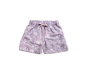light purple flower silk kimono remade SHORT trousers elastic FREESIZE original sample MOMOZONO original