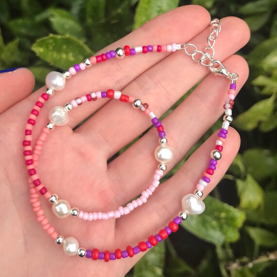 Colourful Freshwater Pearl Beaded Necklace Pearl Bead Necklace Y2k Necklace Summer Jewellery Glass Necklace Colourful Best Friend Gifts Etsy Ireland