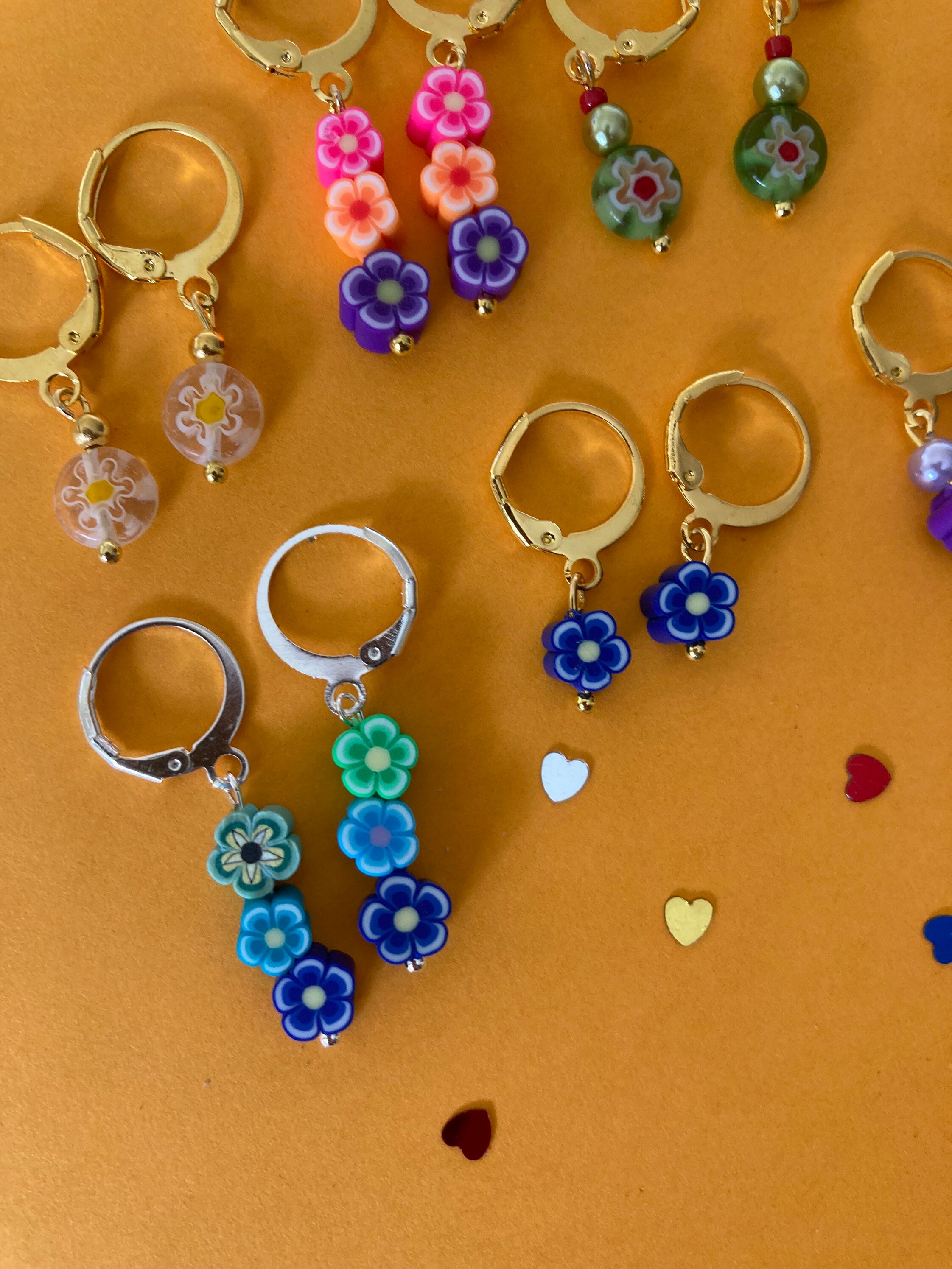 Y2k Flower hoops/ dangle earrings/small hoops/Huggie Etsy