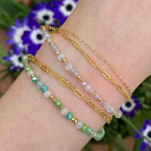 Bead chain bracelet, gold crystal bracelet, birthstone bracelet, custom bracelet, friendship bracelet, anniversary gifts, bridesmaid gifts