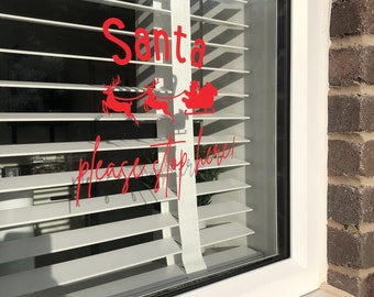 Santa Please Stop Here Sleigh With Reindeers Window Door Vinyl Christmas Sticker