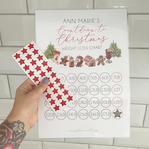Gepersonaliseerde naam Aftellen tot kerst A4 Gewichtsverlies Afslanken Watchers Chart Tracker Print - st. Eenheden in pond: gelamineerd met stickers
