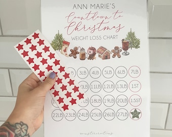 Personalised Name Countdown To Christmas A4 Weight Loss Slimming Watchers Chart Tracker Print - st. lb Units - Laminated With Stickers