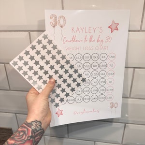 Gepersonaliseerde naam aftellen naar elke verjaardag Ballonnen A4 Gewichtsverlies Dieet Afslankschema Trackerprint - st. eenheden pond