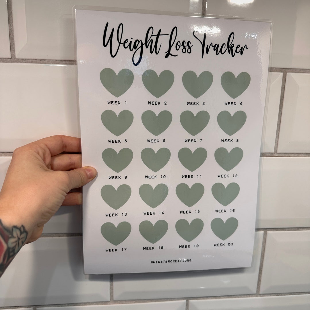 Weight Loss Tracker Green Heart 20 Week Countdown A4 Weight Loss Diet ...