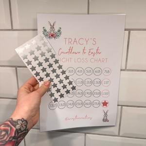 Personalised Name Countdown To Easter Spring A4 Weight Loss Diet Slimming Chart Tracker Print - st. lb Units - Laminated With Stickers