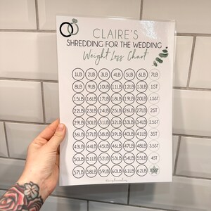 Gepersonaliseerde versnippering voor de bruiloft Eucalyptussaliegroene tracker voor gewichtsverliesgrafiek - bedrukt - gelamineerd met stickers OF digitale kopie