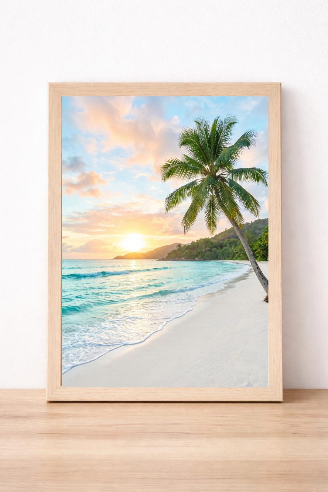 Tropical Beach Sunset Wall Art Print, Coastal Landscape Decor, Relaxing ...