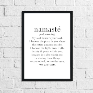 Namaste Definition Inspirational Wall Decor Quote Print