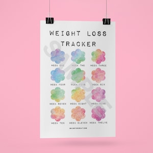 Rainbow Flower-tracker voor gewichtsverlies 12 weken | Grafiek voor gewichtsverlies | Digitale download | Calorieteltabel Slimming Club direct downloaden