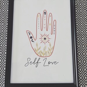 Impresión de decoración de pared sencilla para el hogar con amor propio, estilo bohemio, hippie y bohemio.