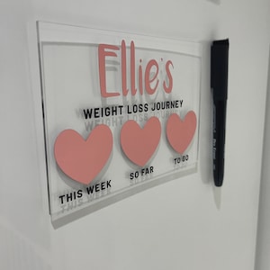 Gepersonaliseerde naam hart 10 x 15 cm magnetisch helder acryl whiteboard Gewichtsverlies Journey Slimming Couting Tracker bord plaque en uitwisbare pen