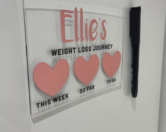Personalised Name Heart 10x15cm Magnetic Clear Acrylic Whiteboard Weight Loss Journey Slimming Couting Tracker Sign Plaque & Drywipe Pen