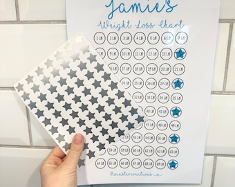 Personalised Name Weight Loss Chart Tracker Print - Any Colour - Up to 10st - Printed - Laminated With Stickers OR Digital