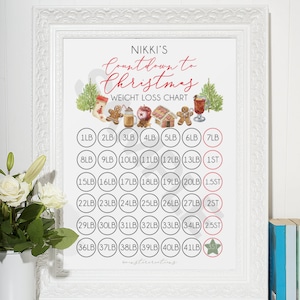 Gepersonaliseerde naam aftellen tot kerst A4 gewichtsverliesgrafiek trackerprint - st. Eenheden in pond, alleen digitale kopie