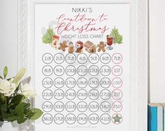 Personalised Name Countdown To Christmas A4 Weight Loss Chart Tracker Print - st. lb Units Digital Copy Only