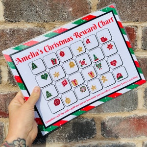 Cuadro de recompensas navideñas con nombre personalizado, Papá Noel, invierno, Navidad, temporada, decoración de pared para el hogar, impresión laminada con estrellas doradas - ENVÍO GRATUITO EN EL REINO UNIDO
