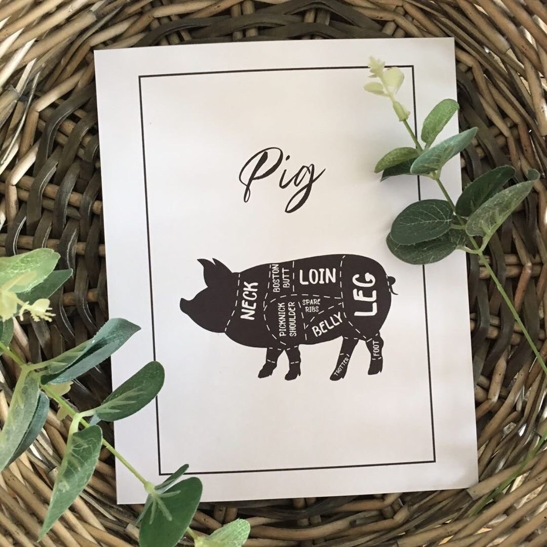 Pig Pork Butchers Meat Cuts Wall Art Print Home Kitchen Farmhouse Decor ...