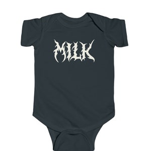 MILK Death Metal Baby | Creepy Cute Baby Goth Clothes | Gothic Rock Punk Grunge Baby | Black Alternative Unisex Heavy Alt Baby Bodysuit