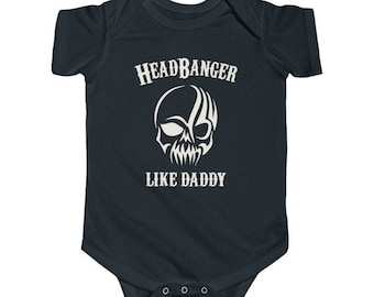 Headbanger Like Daddy | Heavy Metal Baby Bodysuit | Monster Skull Baby Clothes | Gothic Black One Piece Bodysuit