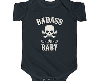 Badass Baby Bodysuit | Skull Rocker Baby Clothes | Metal Unisex Baby Clothing