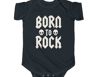 Born To Rock | Cool Goth Skull Baby Clothes | Punk Baby One Piece Black Bodysuit | Gothic Rock Star Baby Shower Gift