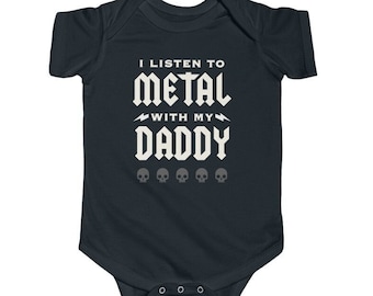 I Listen To Metal With My Daddy | Heavy Metal Baby Clothes | Alternative Baby Shower Gift | Rock Star Baby | Gothic Black Bodysuit