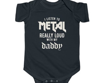 Heavy Metal Baby Dad | Headbanger Baby Shower Clothes | Punk Baby Gift | Gothic Black One Piece Bodysuit
