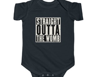 Straight Outta The Womb | Funny Punk Rock Baby Bodysuit | Black Alternative Rocker Baby Clothes
