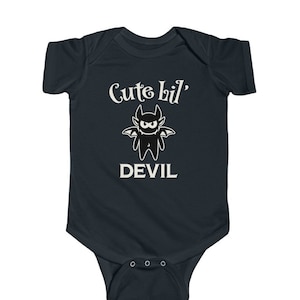 Goth Baby Clothes | Cute Lil&#39; Devil | Metal Baby Gift | Gothic Bat Black Bodysuit | Spooky Baby Bodysuit